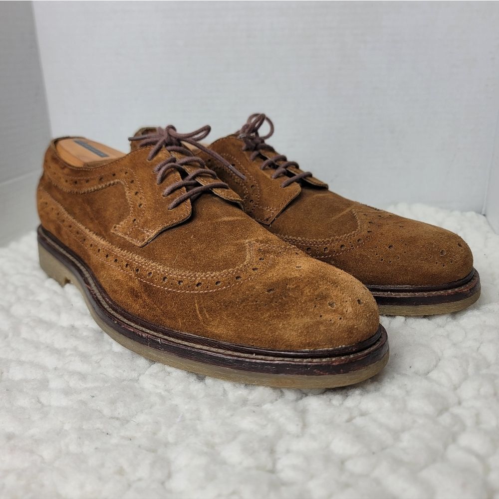 Trask Corbin Tan Suede Wingtip Oxford 12M Mens Vibram Sole Brogue Derby